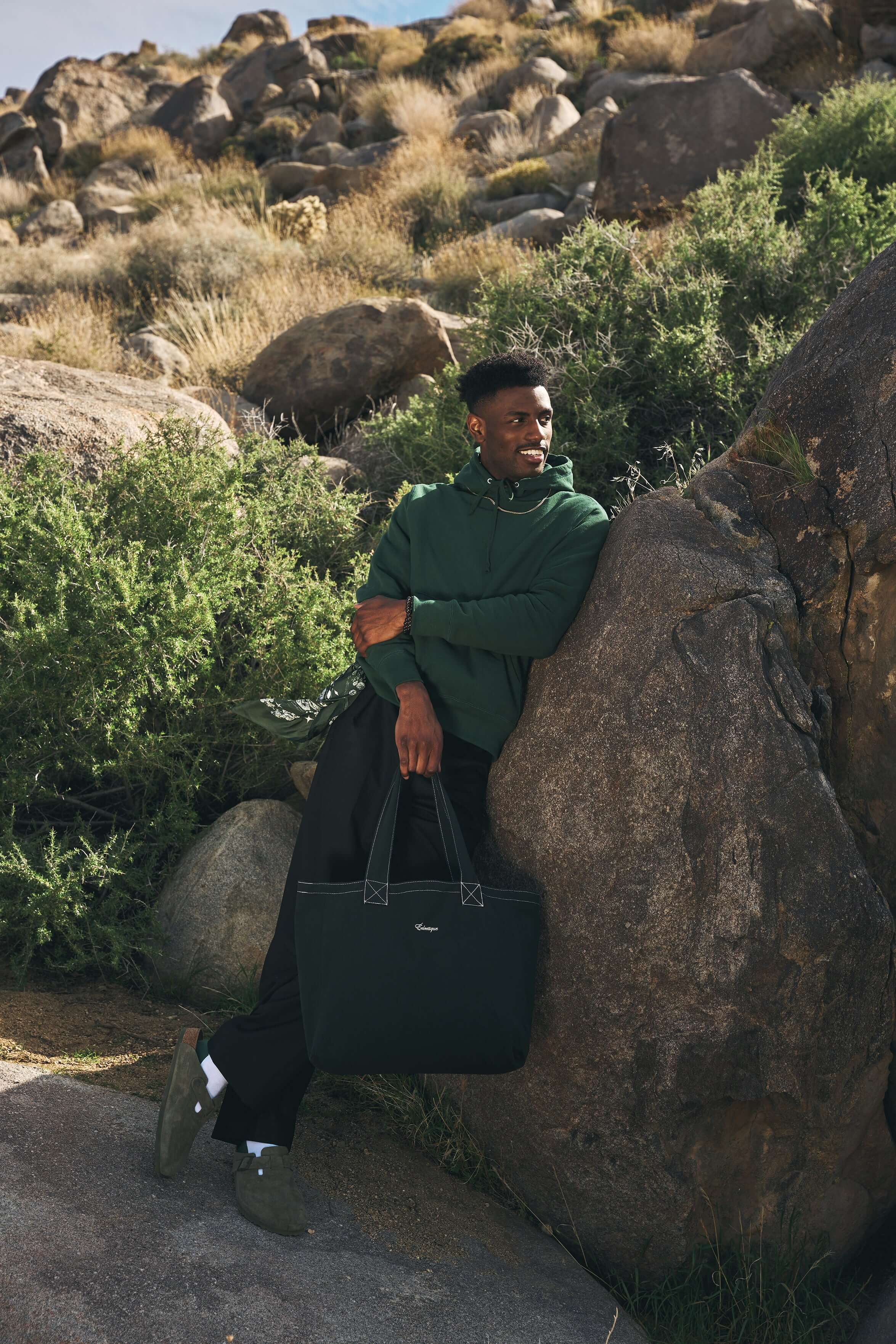 scarab green canvas tote bag styled for everyday carry