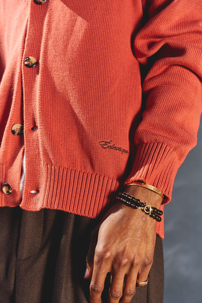Orange V Neck Cardigan in Sunburst - View 2