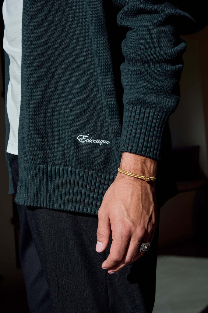 Green V Neck Cardigan in Scarab - View 2