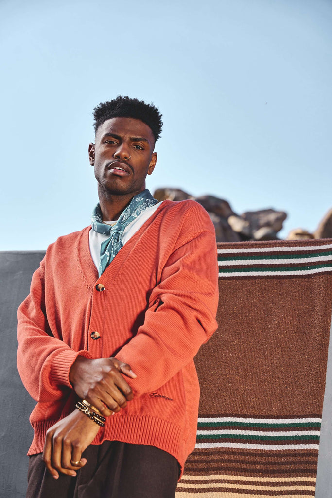 Orange V Neck Cardigan in Sunburst - View 2