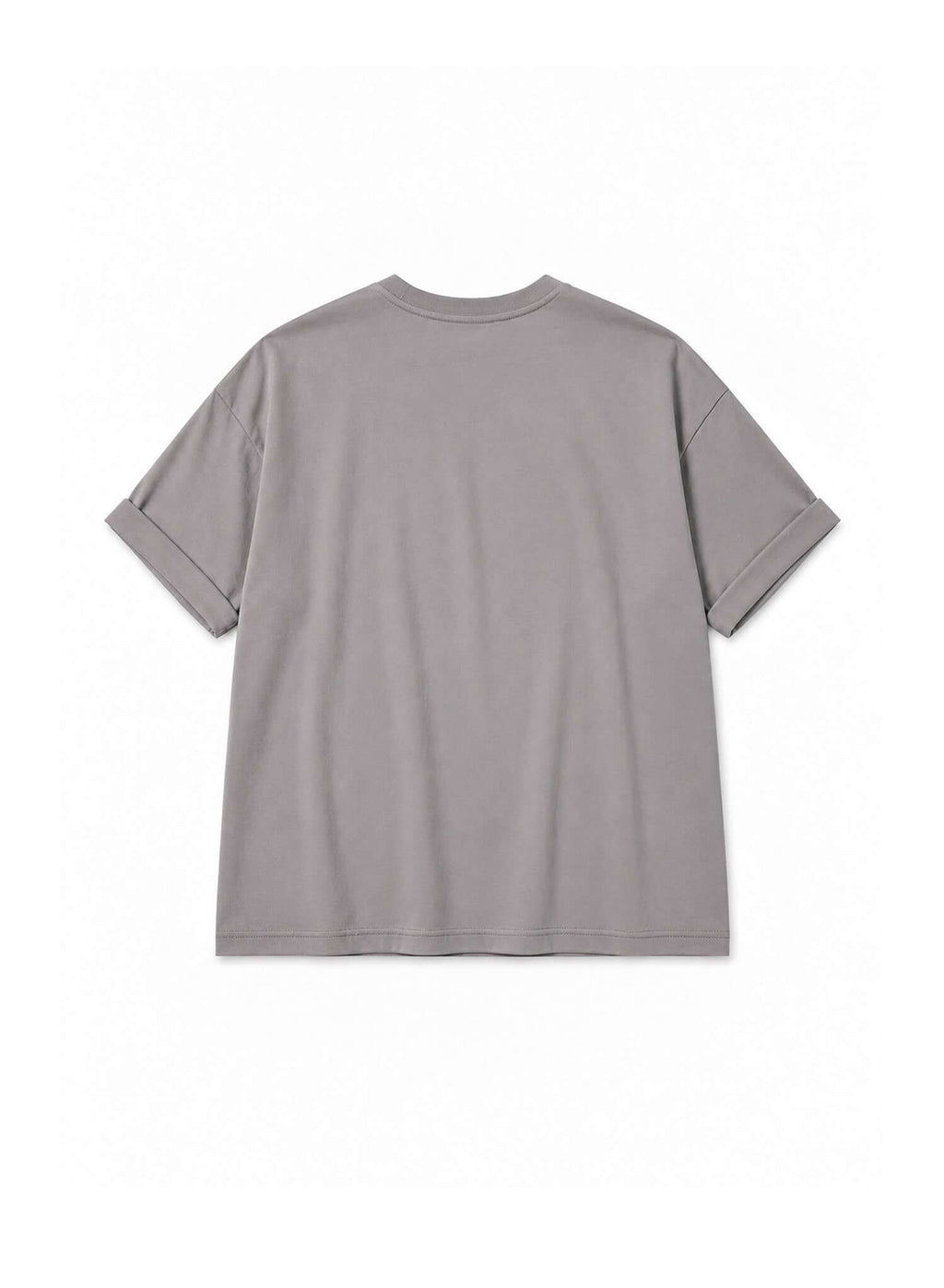 Back view of Men's Dolphin Grey Cotton T-shirt showcasing its relaxed fit and rolled sleeves.