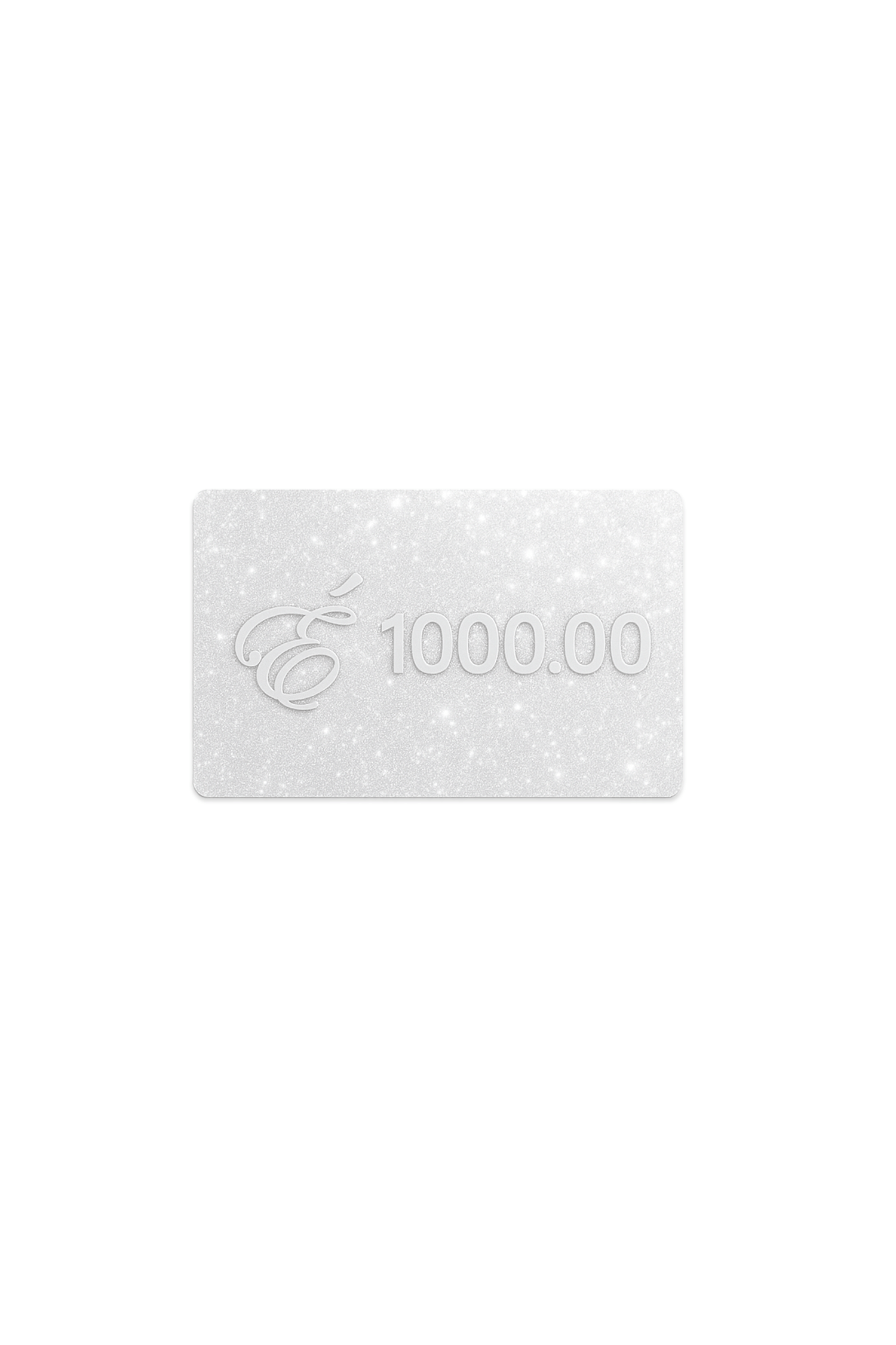 $1000 Éclectique Designer Gift Card in a stylish glitter design for perfect gifting opportunities.