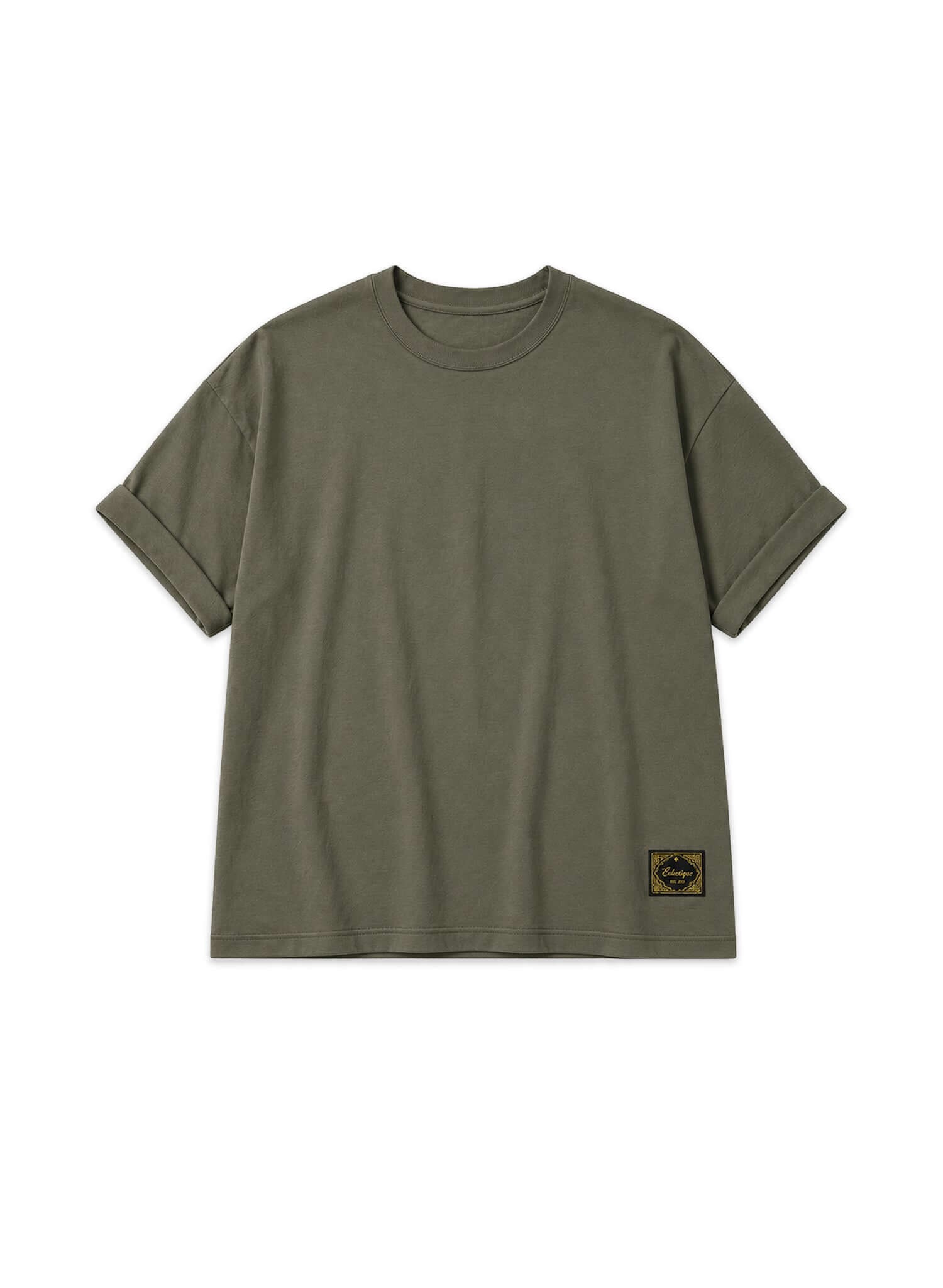 Men's Olive Cotton T-shirt displayed on a white background, featuring a relaxed fit and crew neckline.