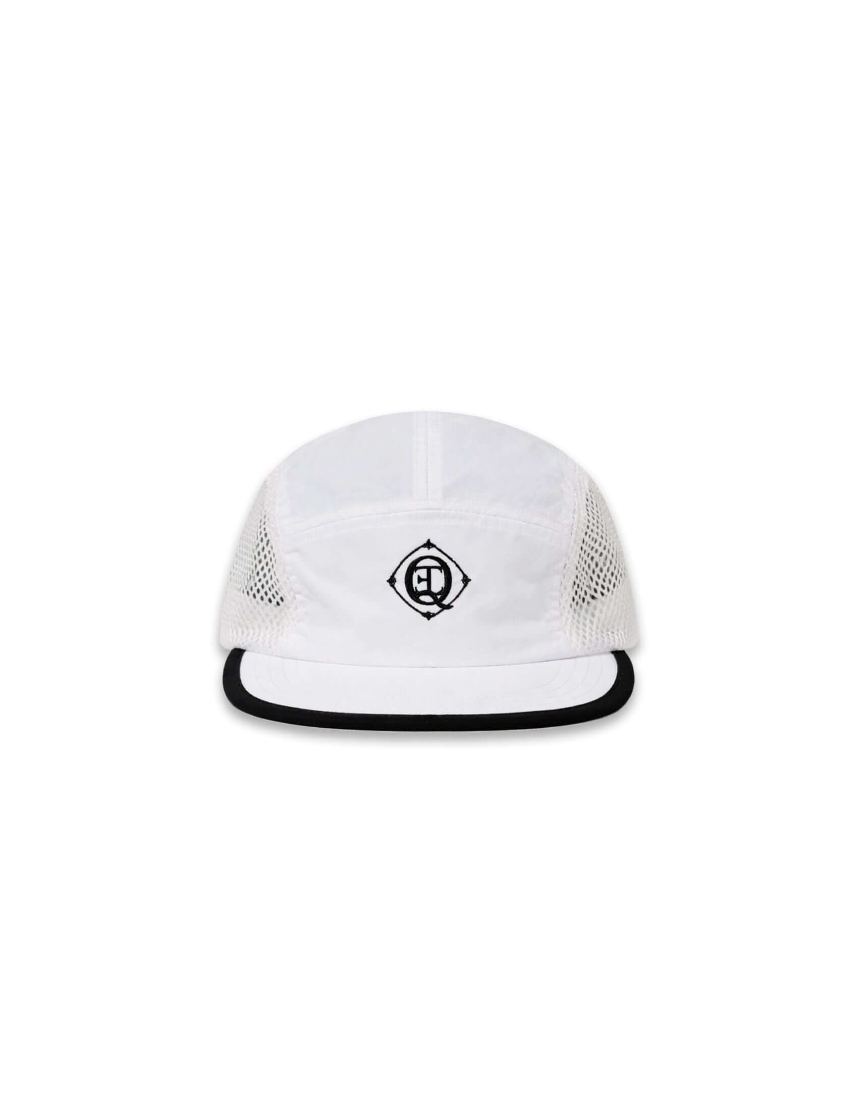 Monogram Performance Mesh Cap in white, featuring breathable mesh panels and signature Éclectique logo.