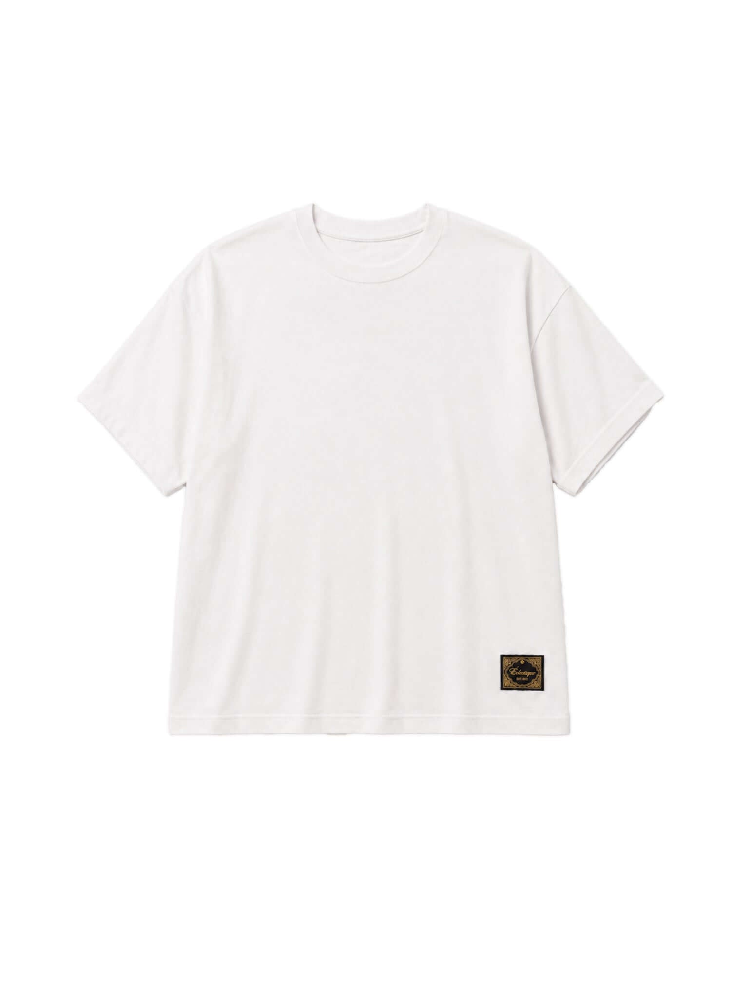 Japanese Made Essential Cotton T-shirt in white with relaxed fit and signature woven label at hem.
