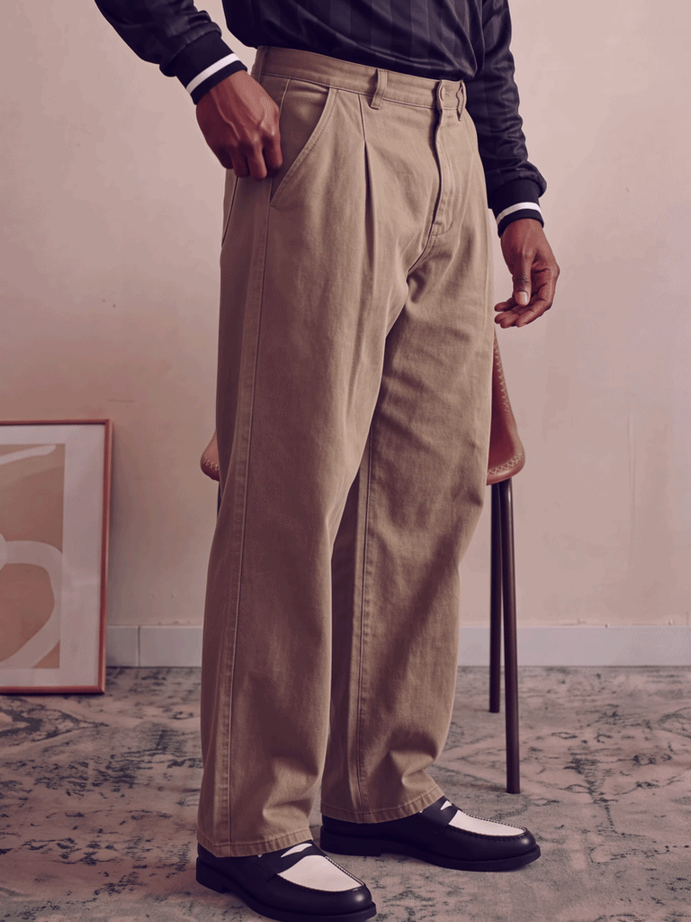 Men's Khaki Pleated Trousers – Kura Field - View 2