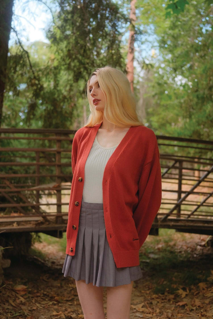Orange V Neck Cardigan in Sunburst - View 2