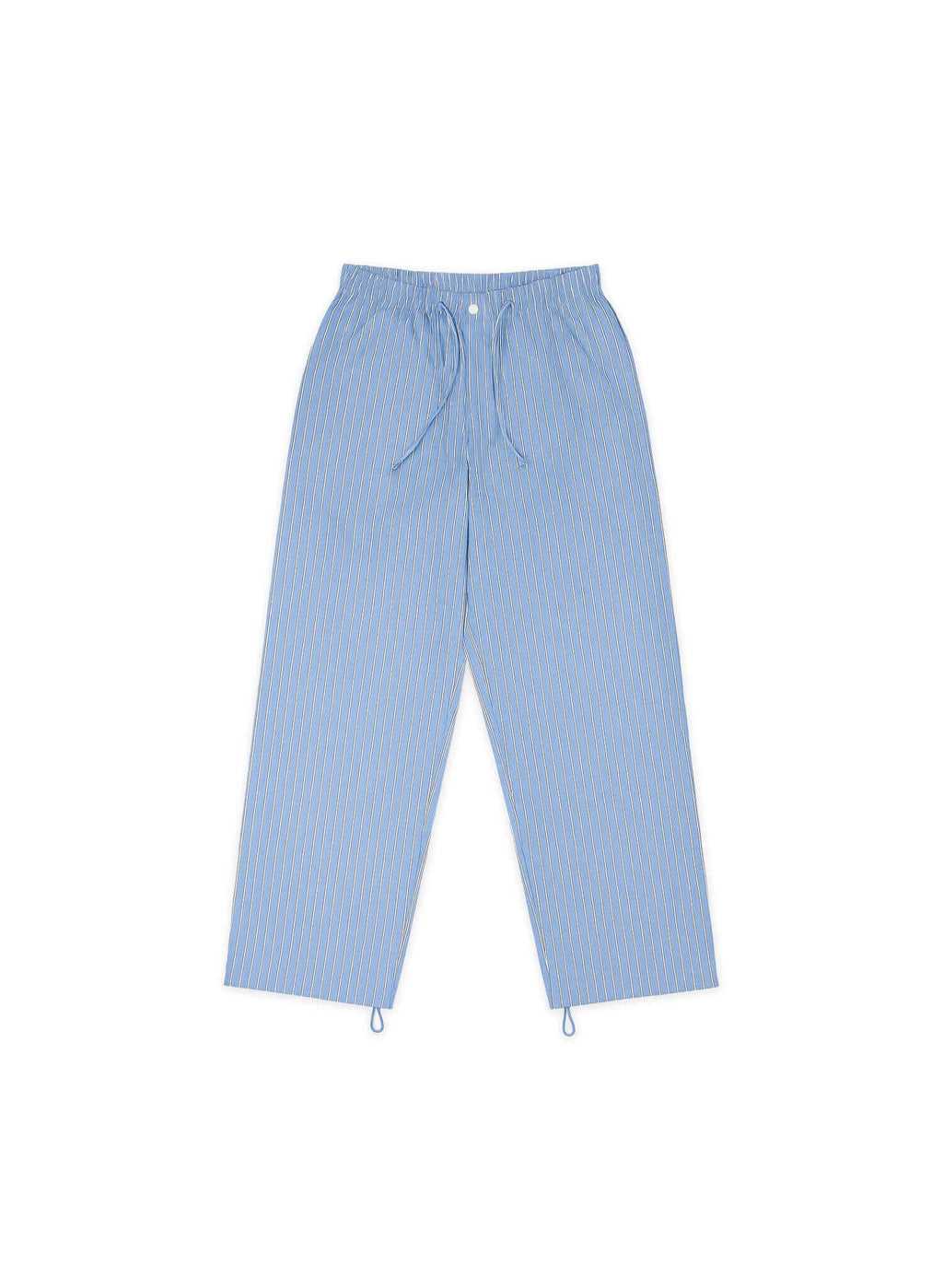 Men's striped casual pants in lightweight cotton, blue with a tailored fit and elastic waistband.