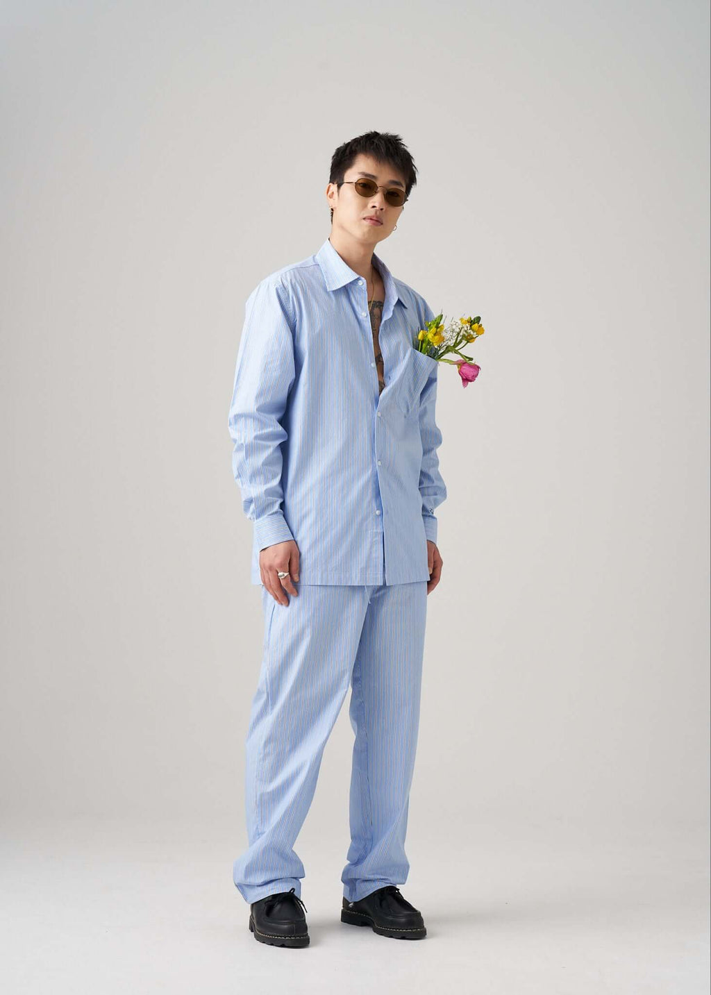 men's striped casual pants side angle