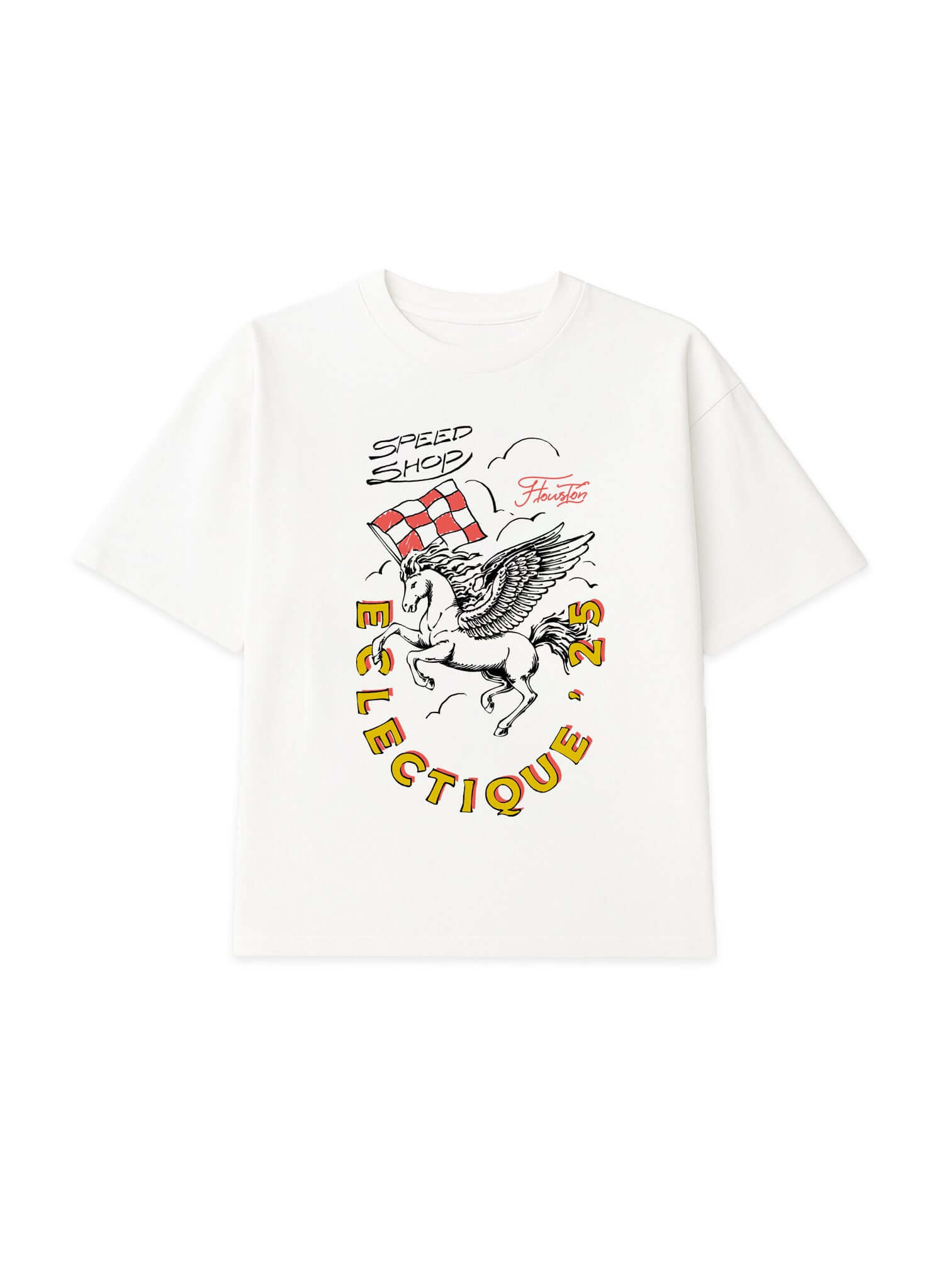 Racing Graphic T-shirt from Éclectique featuring Speed Shop design with retro flair, perfect for motorsport enthusiasts.