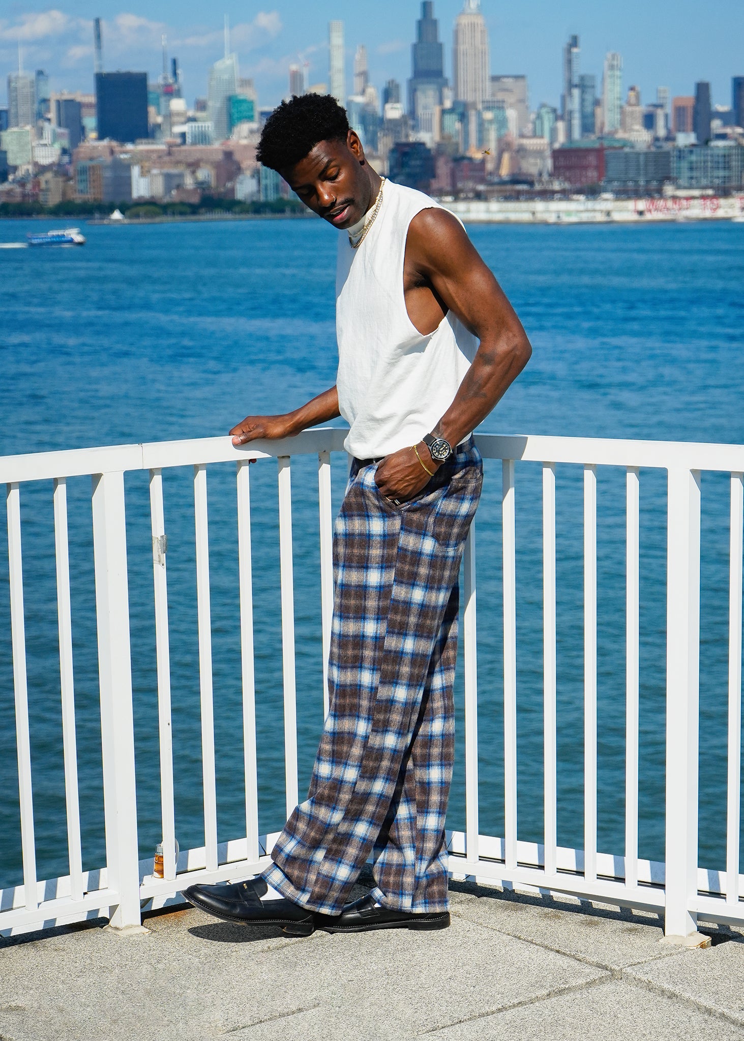 Mercer Plaid Pleated Pants