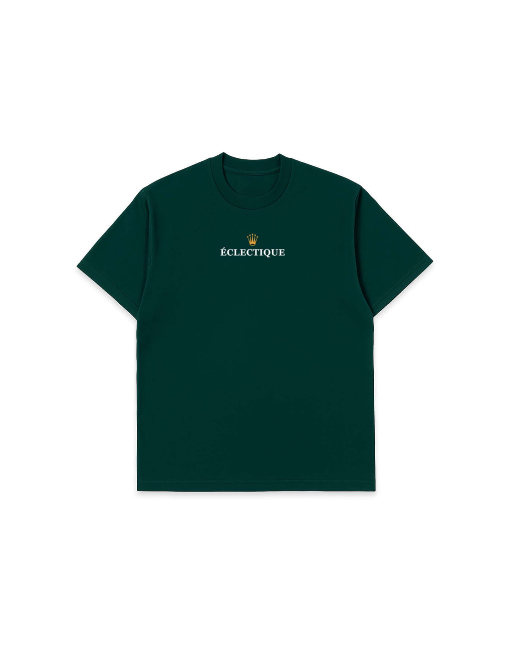 Rolex graphic T-shirt front view in deep green with Éclectique logo
