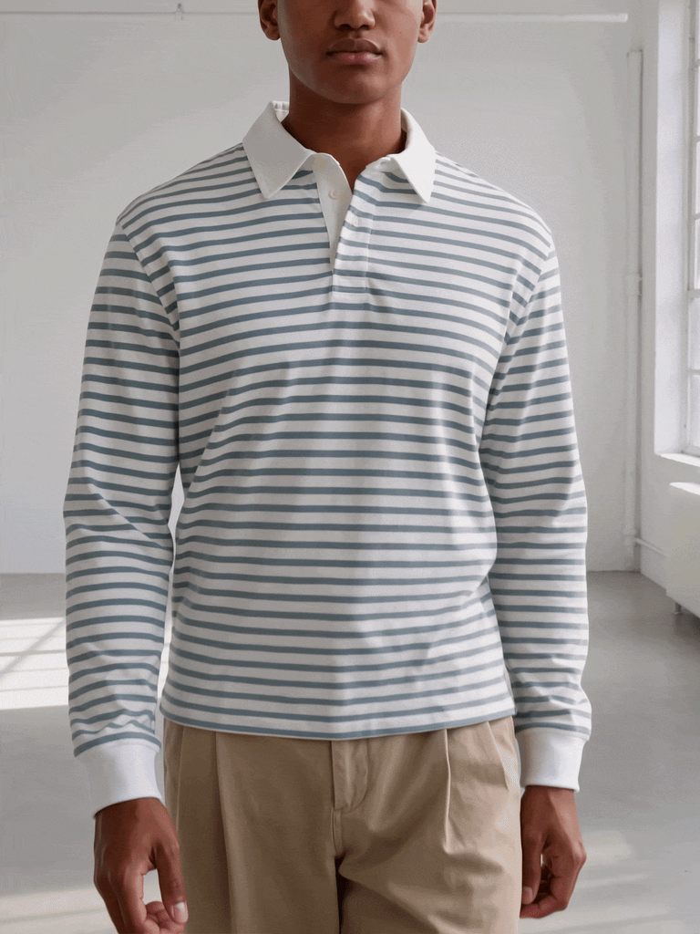 Men's Striped Long Sleeve Rugby Shirt - View 2
