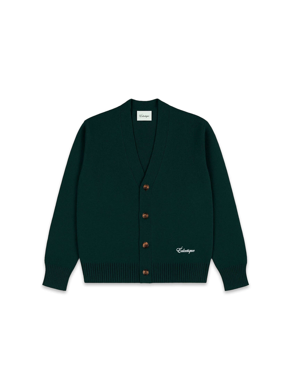 Green v neck cardigan in Scarab green flat lay front view