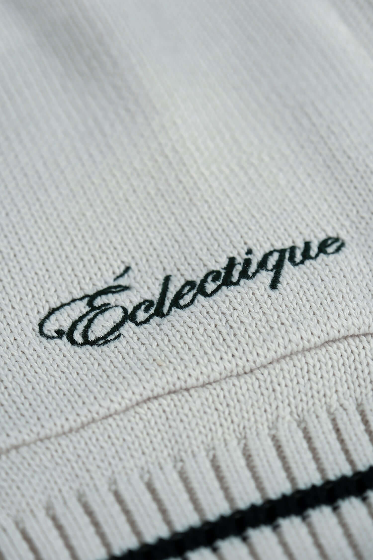 White v neck cardigan Vanilla Ice knit with Éclectique embroidery detail