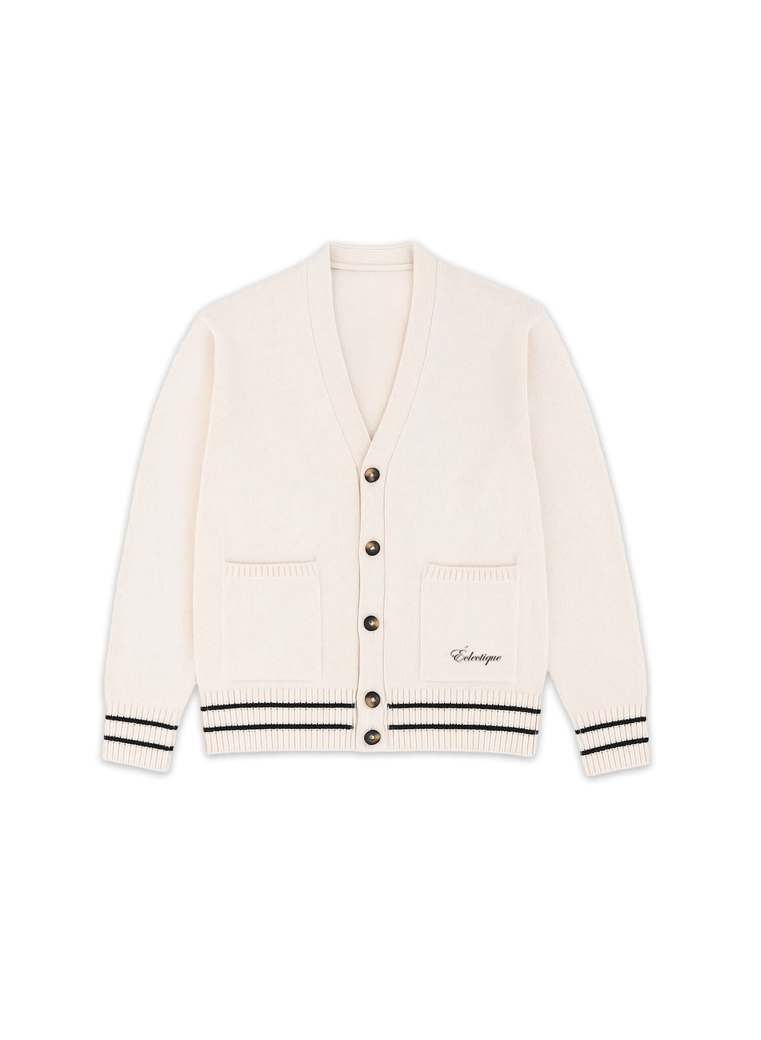 White v neck cardigan in Vanilla Ice front flat lay