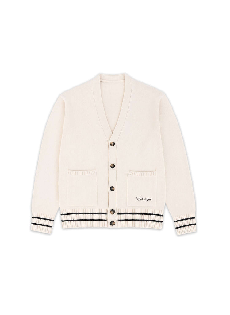 White V Neck Cardigan in Vanilla Ice - View 1