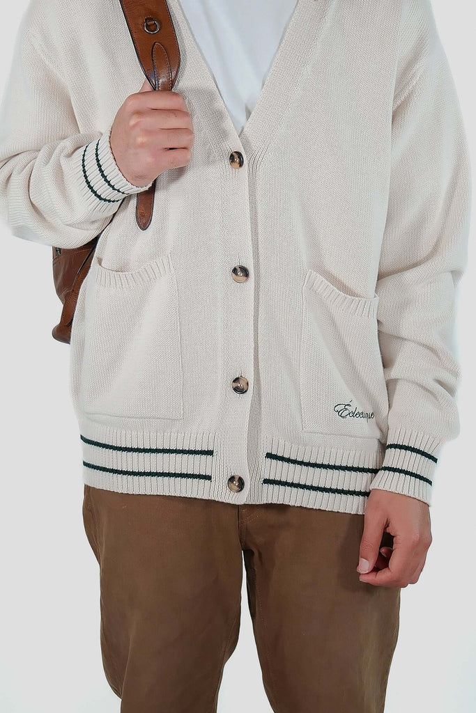 White V Neck Cardigan in Vanilla Ice - View 2