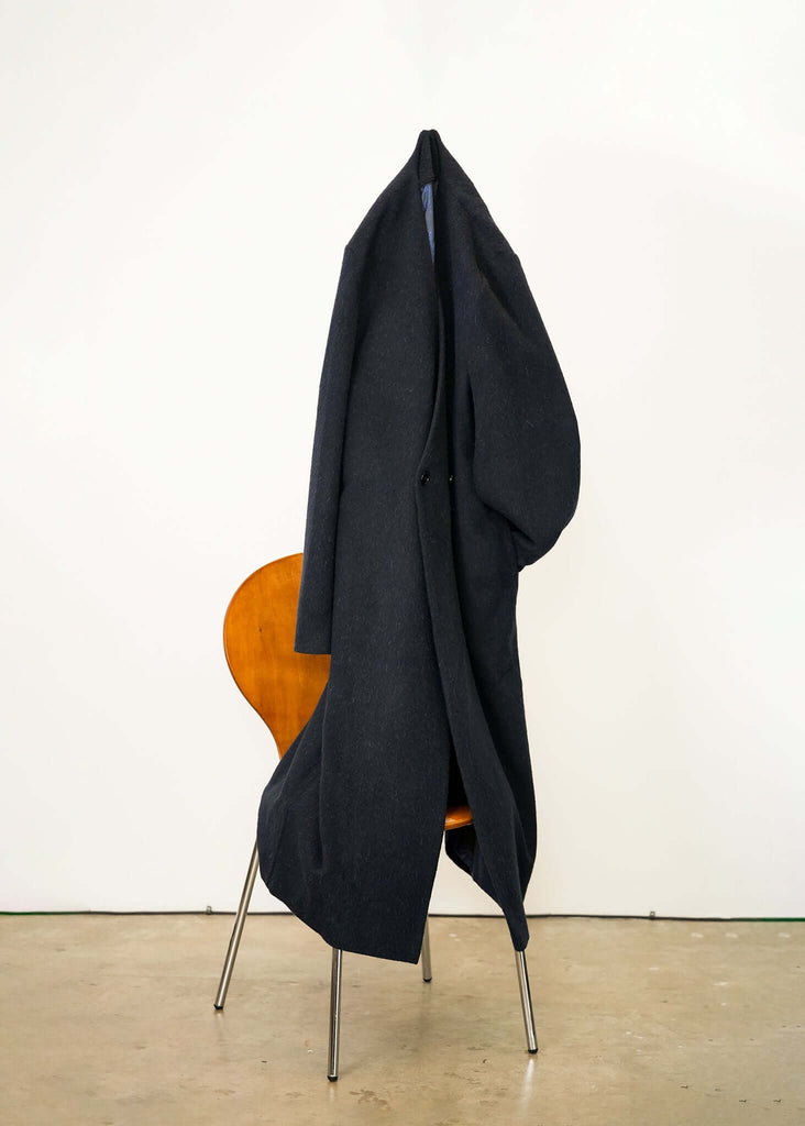 Collarless Long Coat Navy - Kanso - View 2