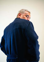 thumbnail for Collarless Long Coat Navy - Kanso