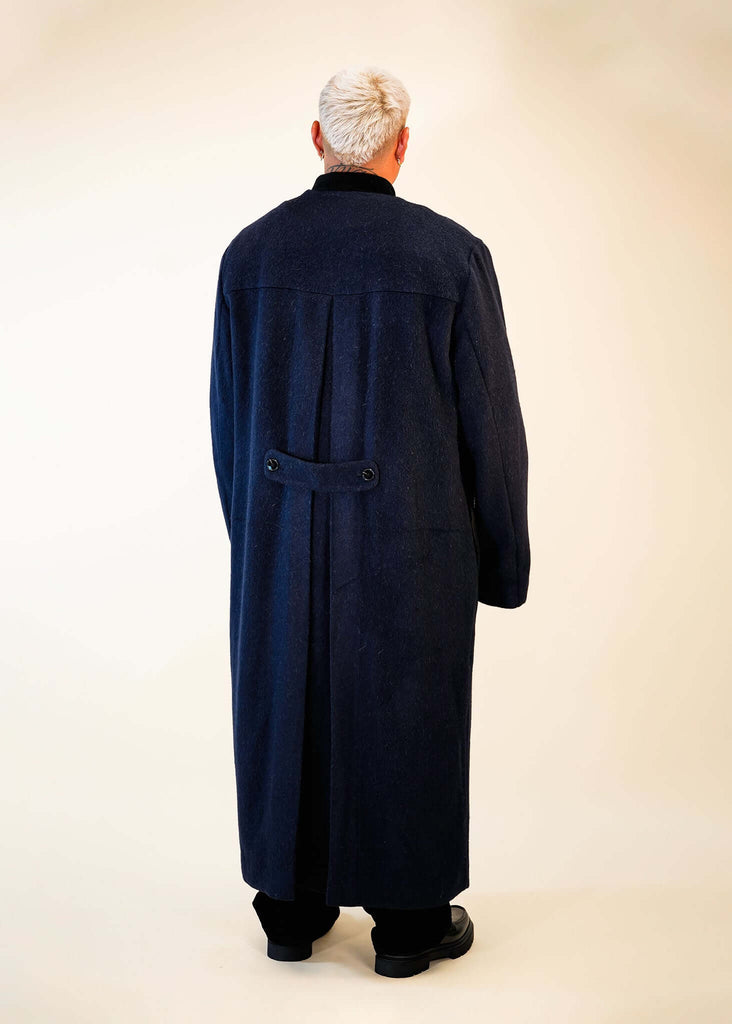 Collarless Long Coat Navy - Kanso - View 2