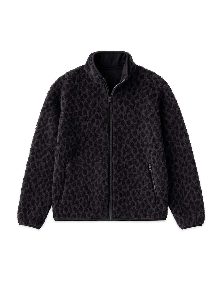 Black Leopard Fleece Jacket - View 1