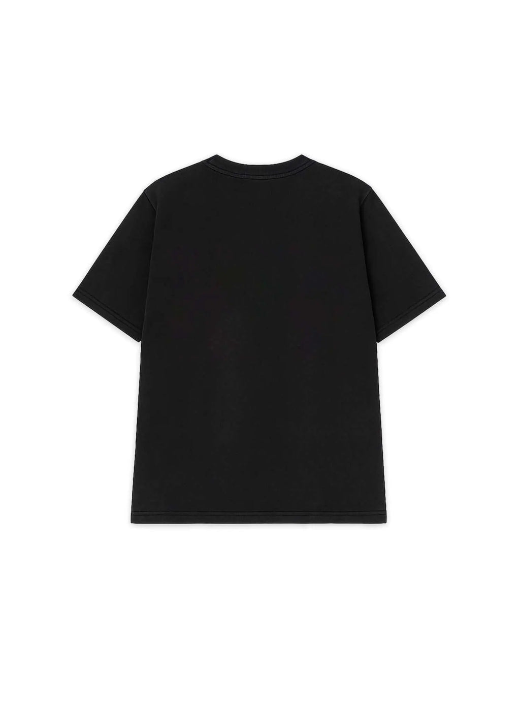 Back view of Classic Friends logo t-shirt, acid-wash black heavyweight cotton with relaxed boxy fit.