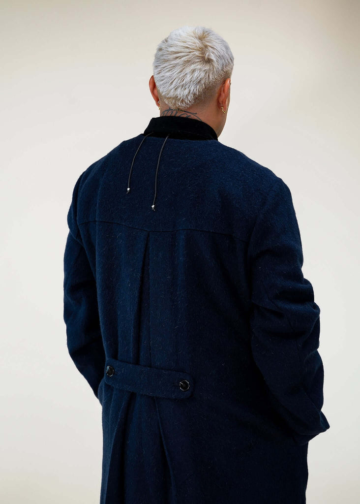 Collarless Long Coat Navy - Kanso - View 2