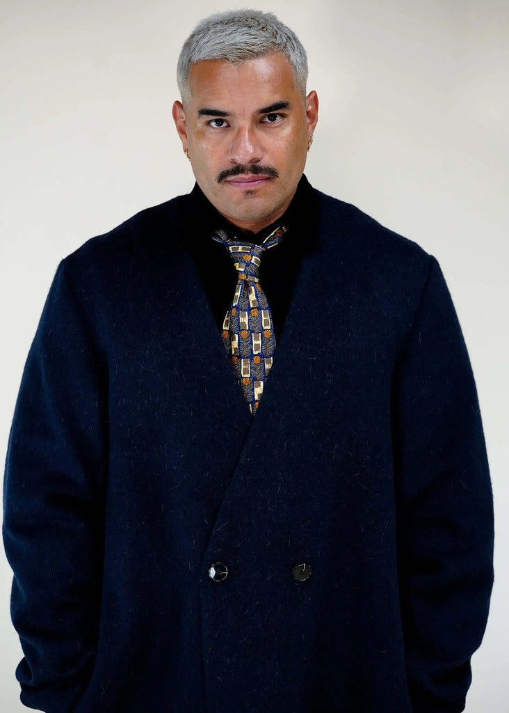 Collarless Long Coat Navy - Kanso - View 2