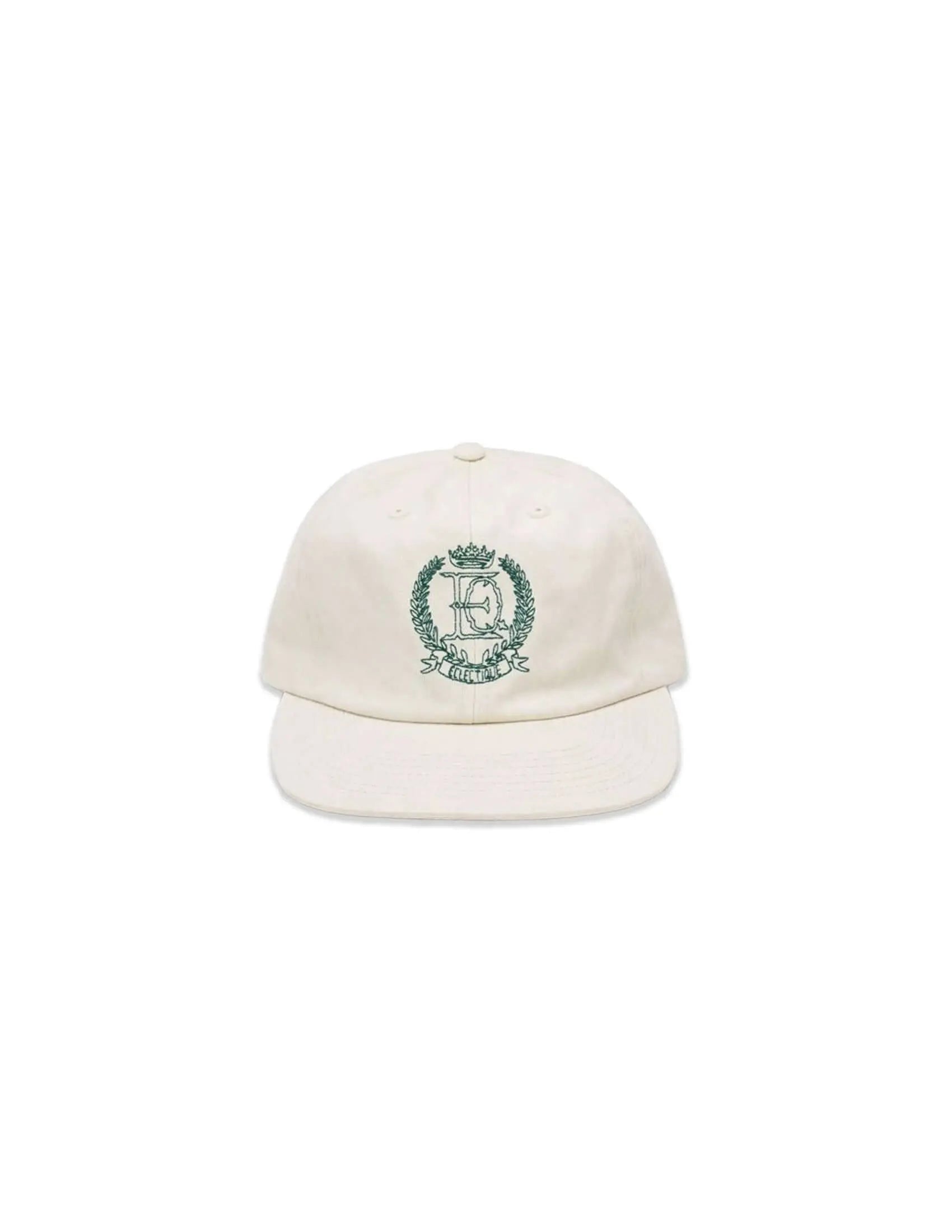 Off-white Éclectique crest embroidered dad hat shown from the front
