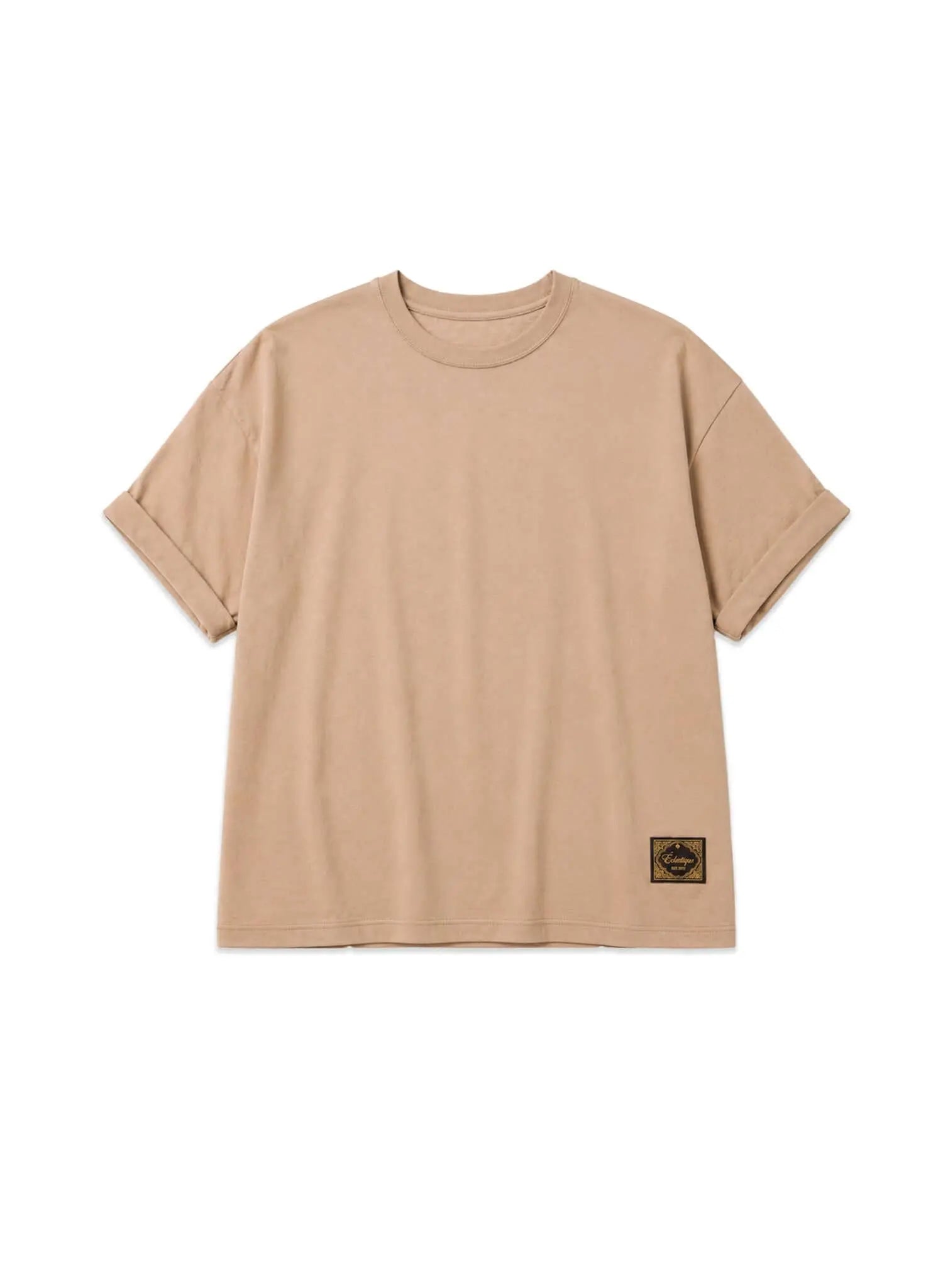 Men's sand cotton t-shirt featuring a relaxed fit and clean crew neckline in a warm neutral tone.