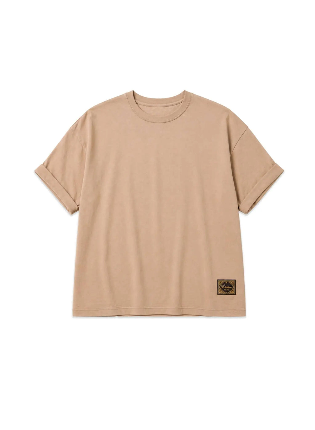 Men's sand cotton t-shirt featuring a relaxed fit and clean crew neckline in a warm neutral tone.