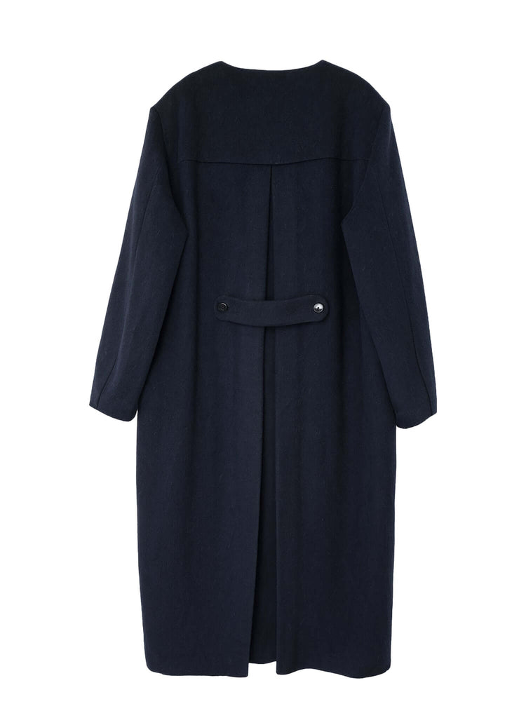 Collarless Long Coat Navy - Kanso - View 2