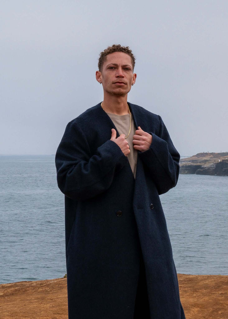 Collarless Long Coat Navy - Kanso - View 2