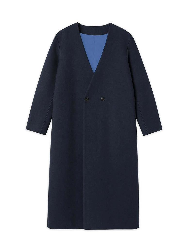 Collarless Long Coat Navy - Kanso - View 2