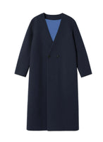 thumbnail for Collarless Long Coat Navy - Kanso