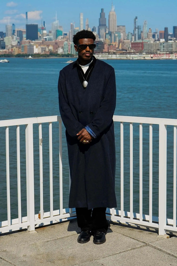 Collarless Long Coat Navy - Kanso - View 2