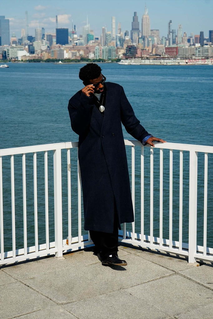 Collarless Long Coat Navy - Kanso - View 2