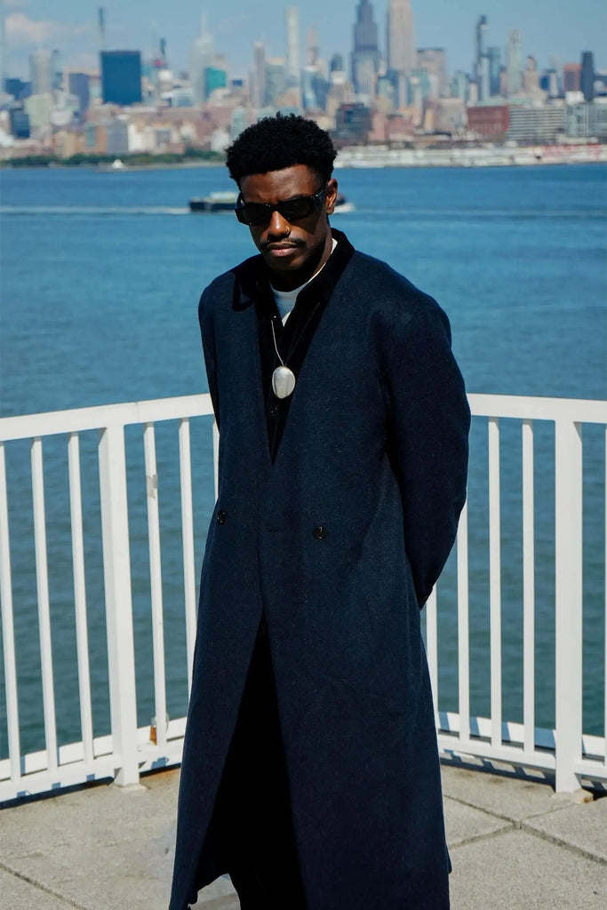 Collarless Long Coat Navy - Kanso - View 2