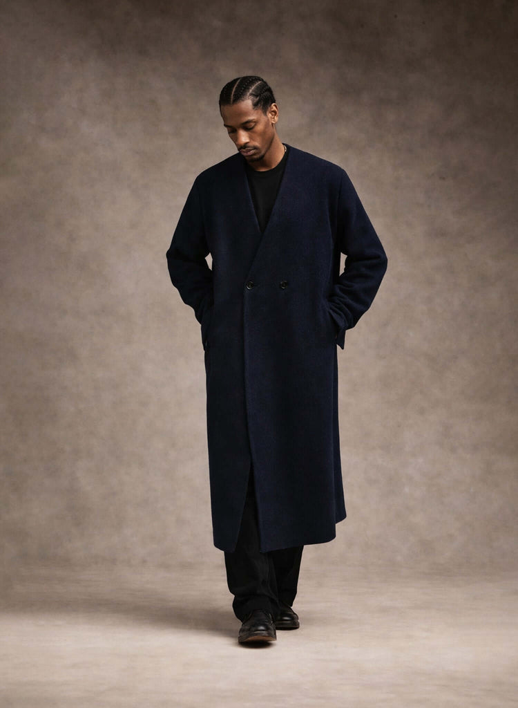 Collarless Long Coat Navy - Kanso - View 2