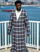 thumbnail for Plaid Collarless Long Coat - Kanso