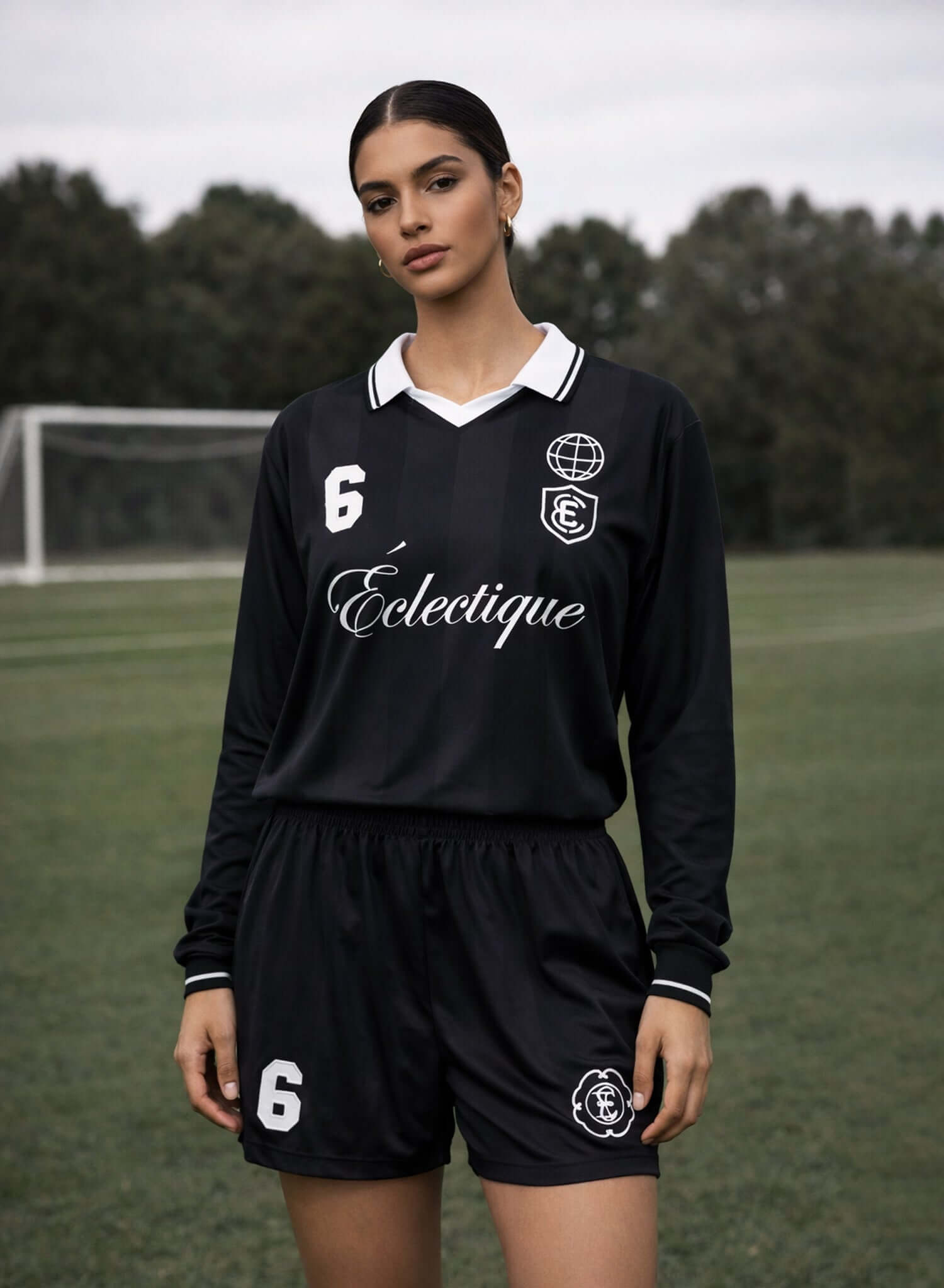 Long Sleeve Soccer Jersey worn by a model on the field, showcasing athletic style and comfort for modern players.