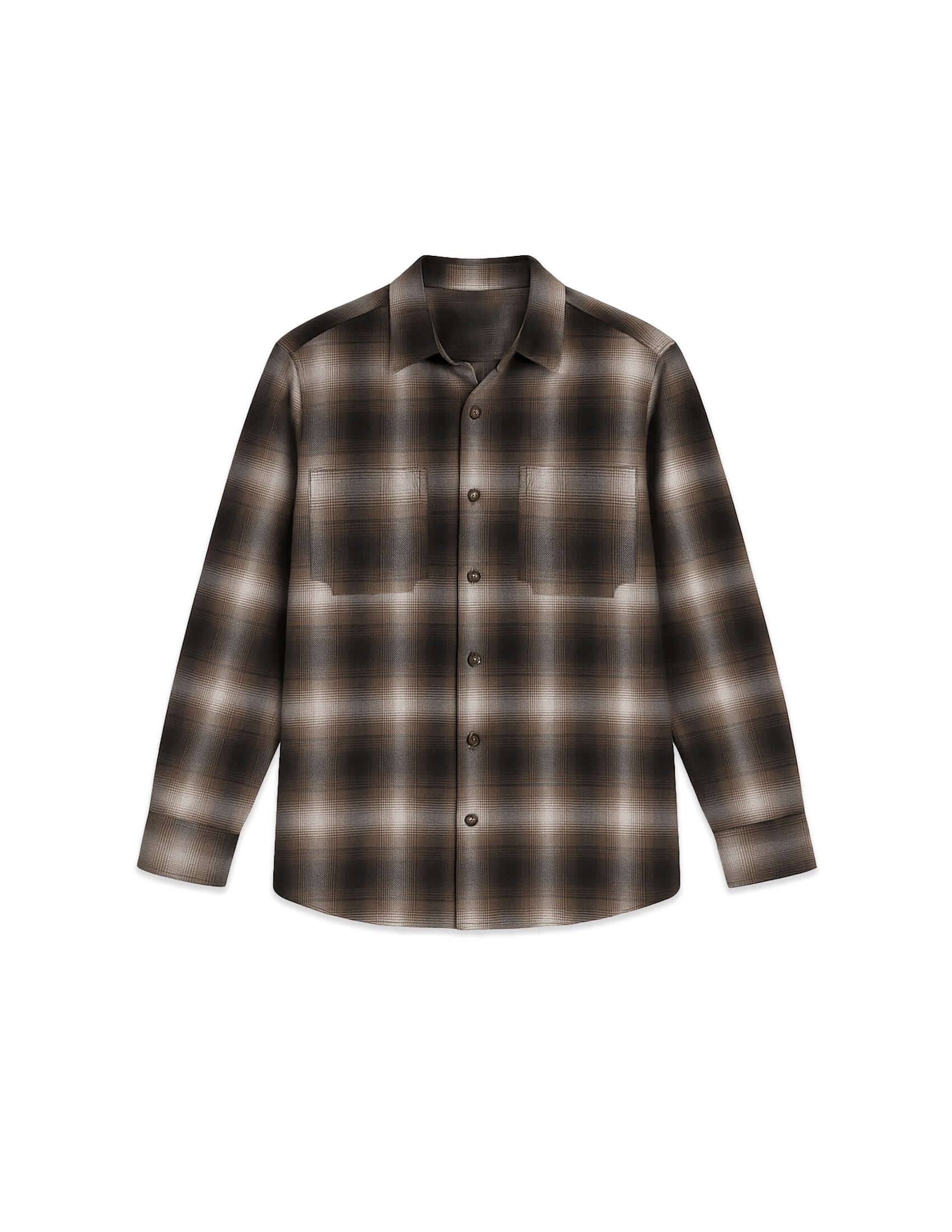 Mercer Plaid Cotton Button-Up Shirt featuring a classic plaid pattern in brown tones, showcasing a tailored fit and soft cotton fabric.