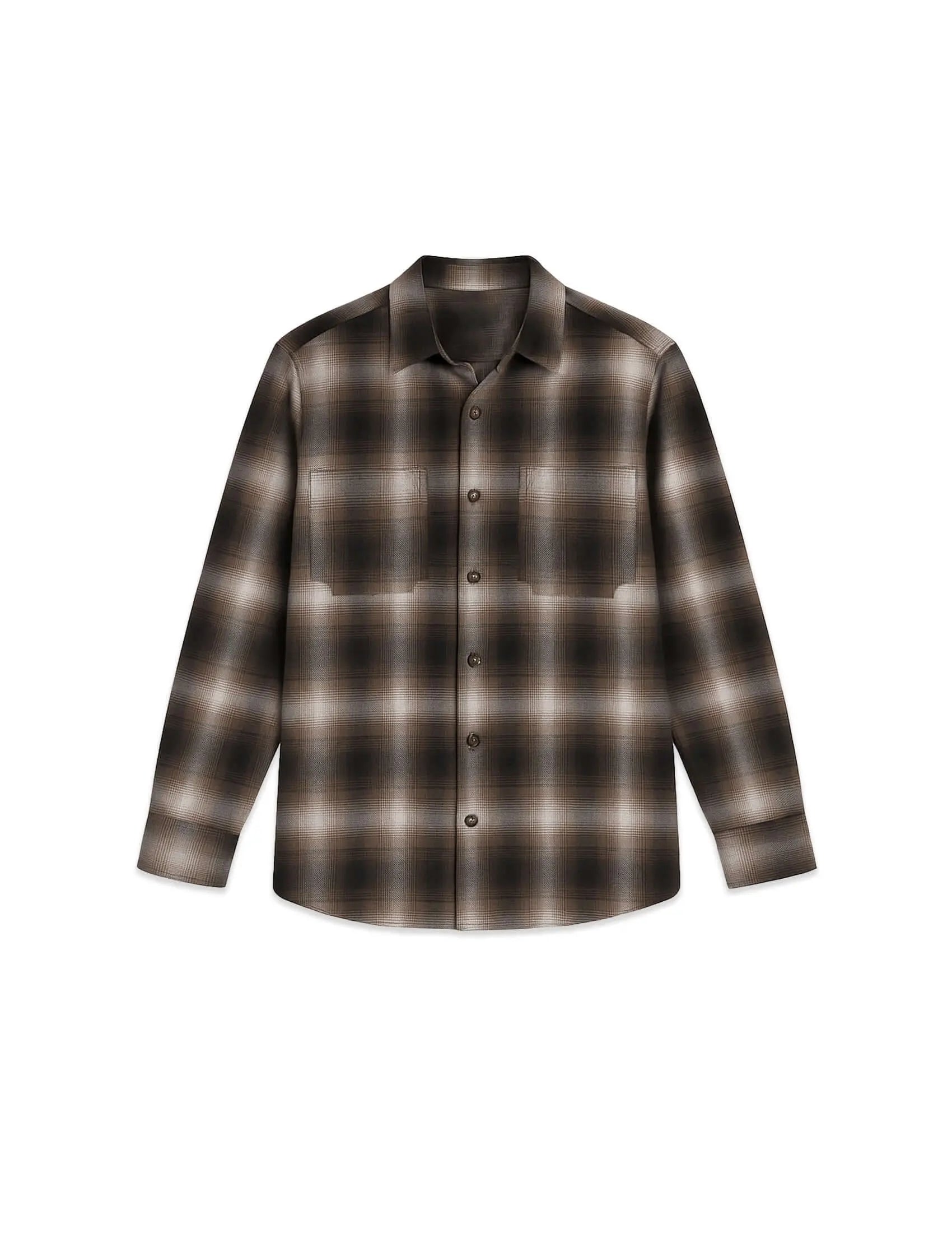 Mercer Plaid Cotton Button-Up Shirt featuring a classic plaid pattern in brown tones, showcasing a tailored fit and soft cotton fabric.