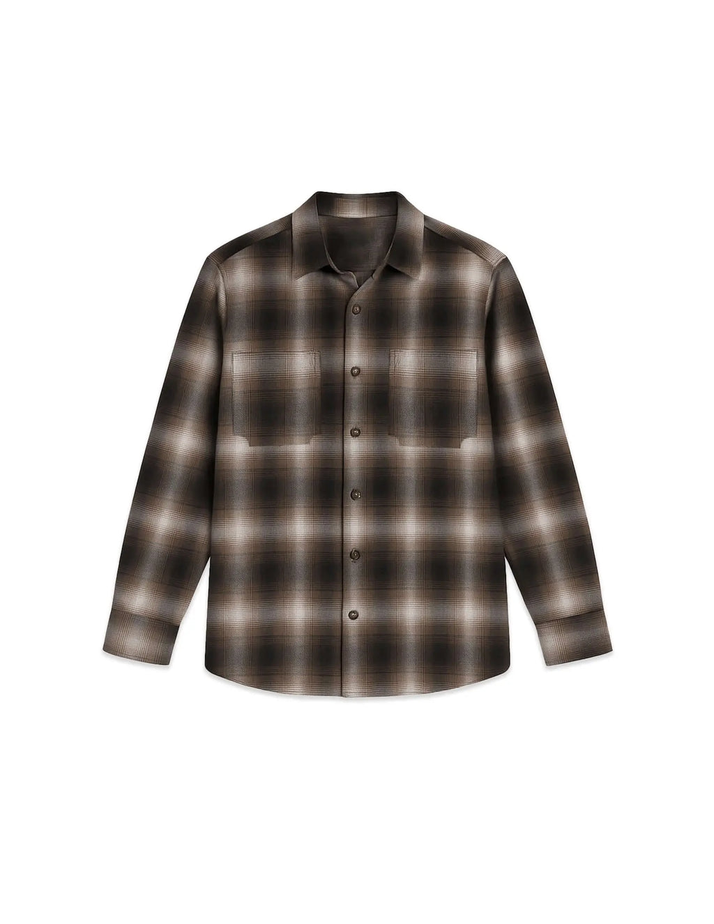 Mercer Plaid Cotton Button-Up Shirt featuring a classic plaid pattern in brown tones, showcasing a tailored fit and soft cotton fabric.