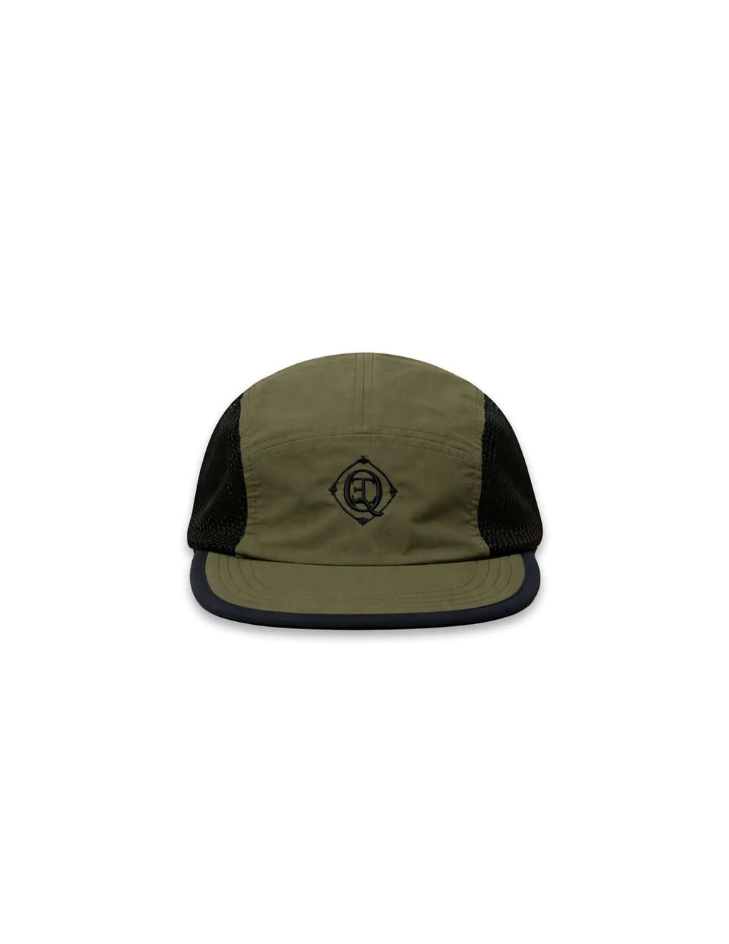 Men's Olive Performance Mesh Cap featuring a breathable design and embroidered monogram, ideal for warm weather.