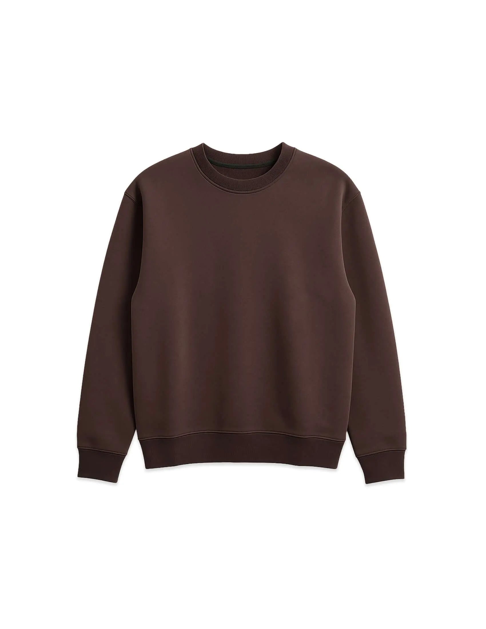 French Terry crewneck sweatshirt in rich brown color, perfect for a refined yet casual style.