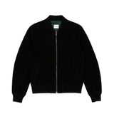 Éclectique Italian suede bomber jacket in black flat lay front view