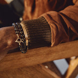 Ribbed cuff and sleeve detail on Éclectique Italian suede bomber jacket in brown