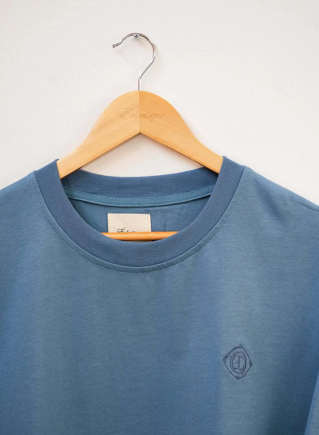 Monogram Embroidered Cotton T-Shirt in blue with embroidered logo on left chest.